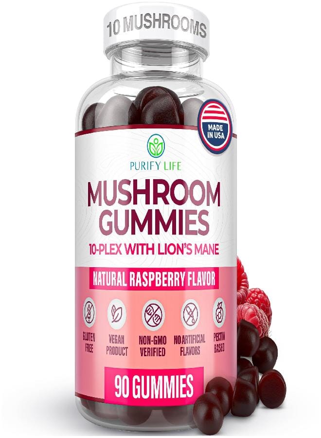 Purify Life World'S First Mushroom Complex Gummies - 10X Mushroom Supplement W Lions Mane (90 Chews 2500Mg/Serving) Nootropic Brain Supplement, Immune Support & Stress Relief - Replace Pills & Capsules - Image 1
